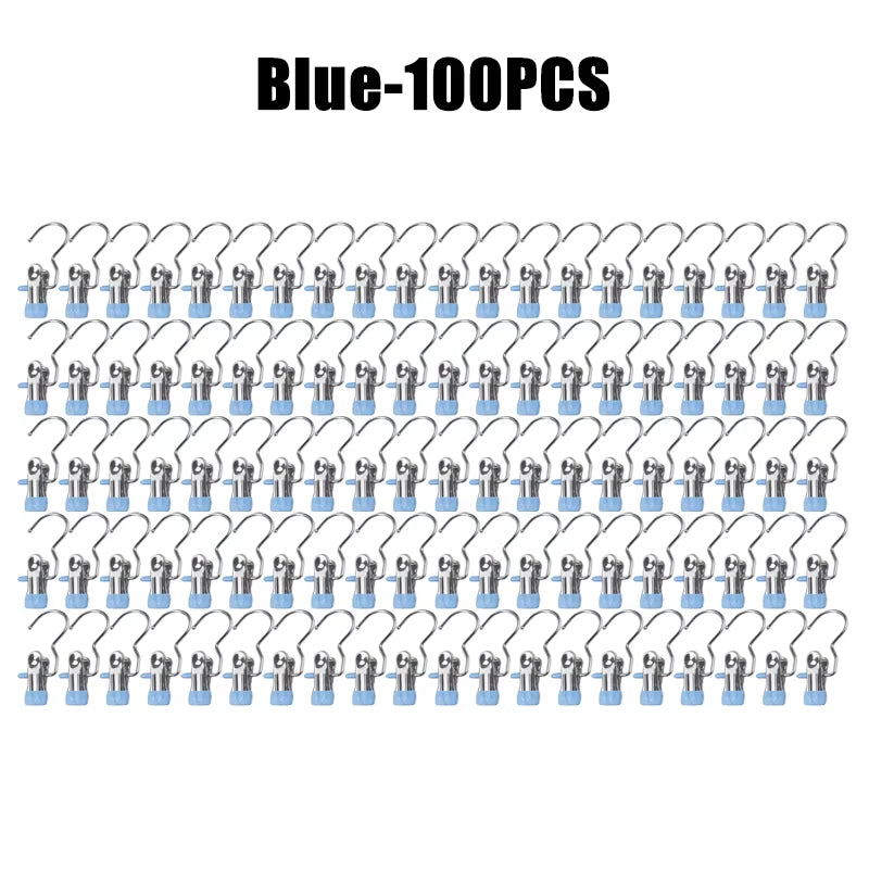 10-100Pcs Stainless Steel Clothespins Laundry Clothes Pegs Hook Portable Hanging Clothes Clip Wardrobe Clothes Organizer Hanger