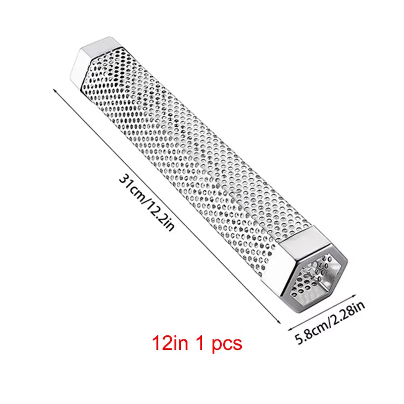6/12 Inch BBQ Stainless Steel Smoker Grill Tube Perforated Mesh Filter Gadget Pellet Smoking Generator Hexagon Spice Smoked Box