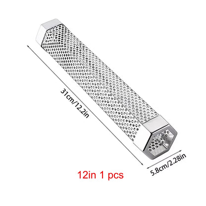 6/12 Inch BBQ Stainless Steel Smoker Grill Tube Perforated Mesh Filter Gadget Pellet Smoking Generator Hexagon Spice Smoked Box