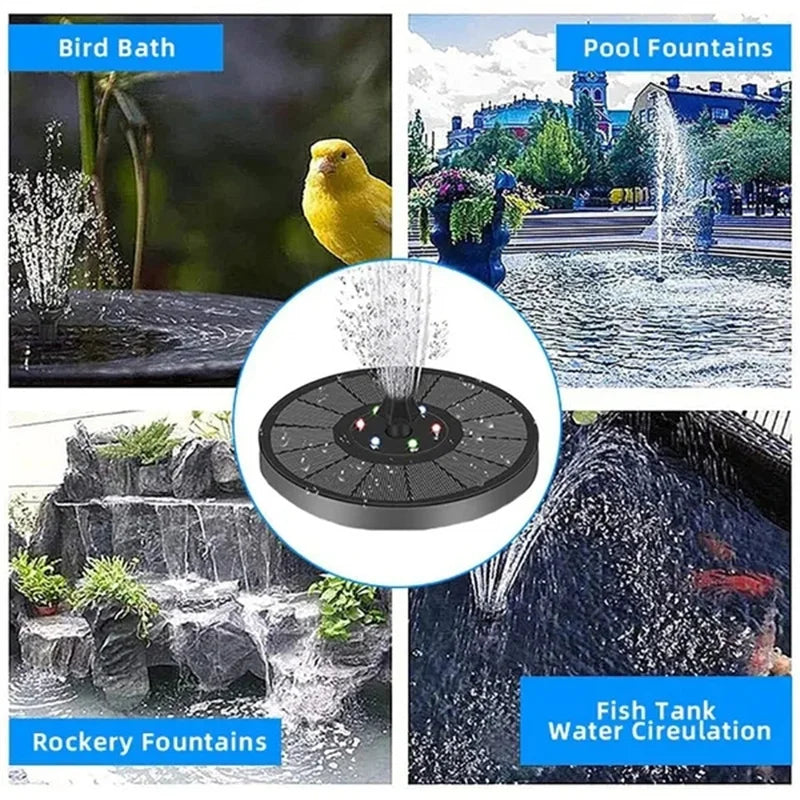 Solar Fountain Pump Energy-Saving Plants Watering Kit Colorful Solar Fountain Solar Panel Bird Bath Fountain Outdoor Garden Pool