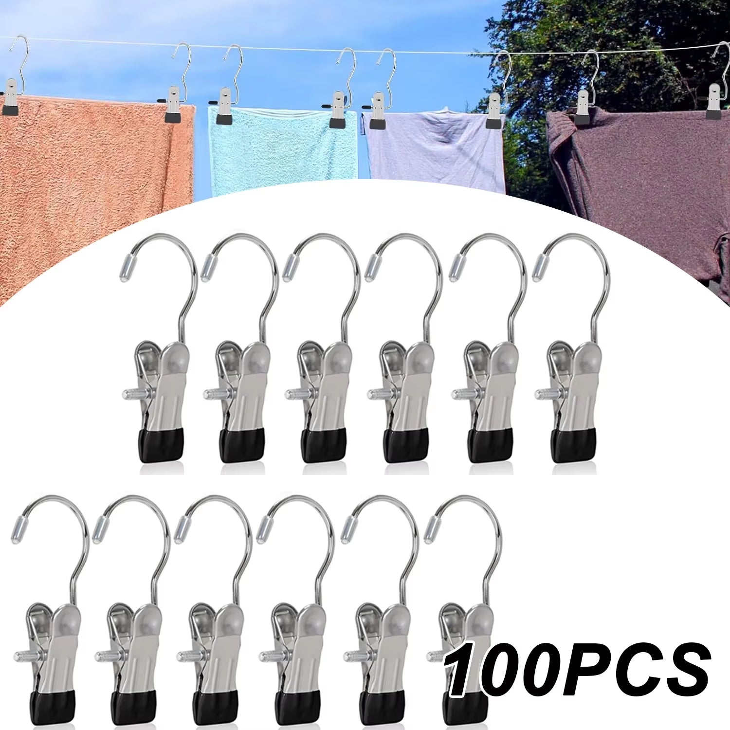 10-100Pcs Stainless Steel Clothespins Laundry Clothes Pegs Hook Portable Hanging Clothes Clip Wardrobe Clothes Organizer Hanger