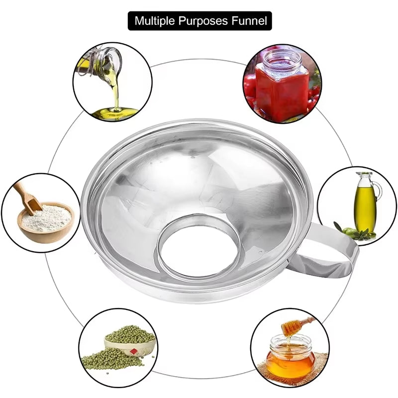 Stainless Steel Strainer Wine Lifting Spoon Funnel Pouring Wide Mouth Funnel with Detachable Filter Oil Kitchen Portable Gadgets