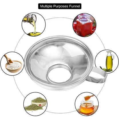 Stainless Steel Strainer Wine Lifting Spoon Funnel Pouring Wide Mouth Funnel with Detachable Filter Oil Kitchen Portable Gadgets