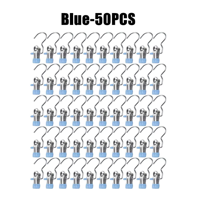 10-100Pcs Stainless Steel Clothespins Laundry Clothes Pegs Hook Portable Hanging Clothes Clip Wardrobe Clothes Organizer Hanger