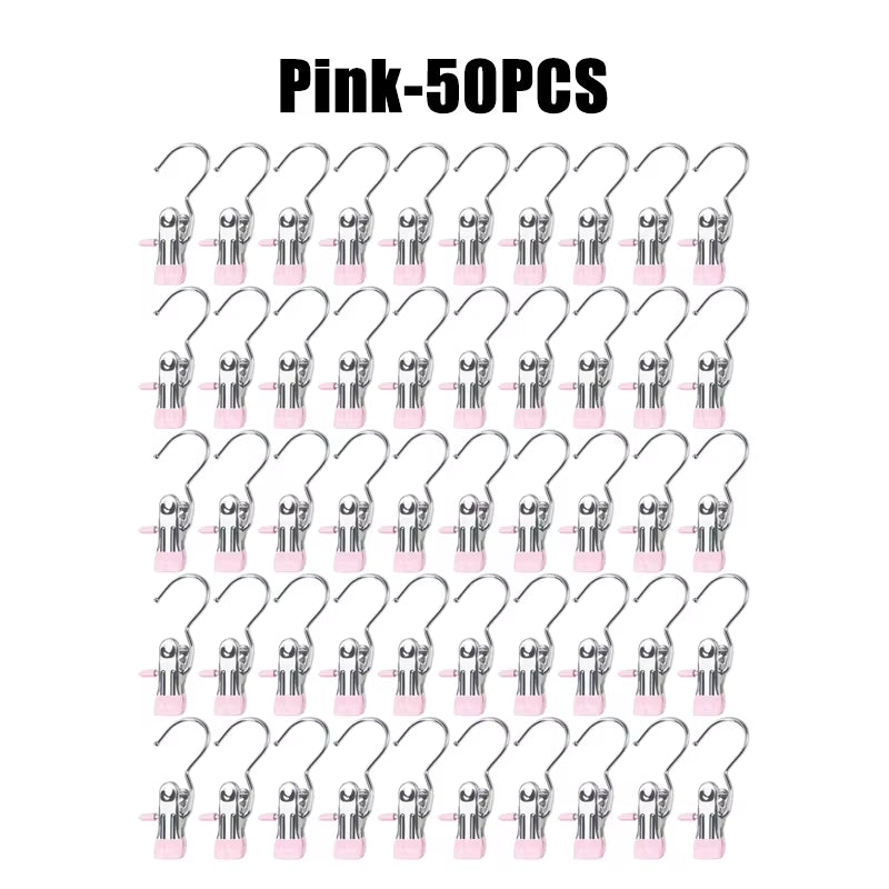 10-100Pcs Stainless Steel Clothespins Laundry Clothes Pegs Hook Portable Hanging Clothes Clip Wardrobe Clothes Organizer Hanger